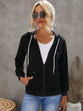 Solid Color Zip Up Long Sleeve Hoodies Fashion Comfy Drawstring Sweatshirts Blouses with Pocket Sai Feel