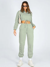 Solid Crop Hoodie & Sweatpants Set Sai Feel