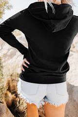 Solid Draw String Pocket Zipper Hooded Collar Tops Sai Feel