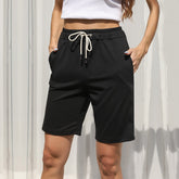 Solid Drawstring Waist Track Shorts Sai Feel