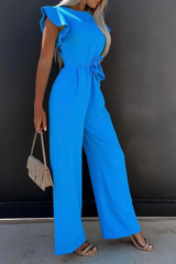 Solid Flounce O Neck Straight Jumpsuits(3 colors) Sai Feel