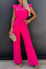 Solid Flounce O Neck Straight Jumpsuits(3 colors) Sai Feel