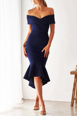 Solid Flounce Off the Shoulder Trumpet Mermaid Dresses(3 colors) Sai Feel