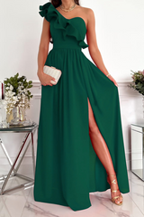 Solid Flounce One Shoulder Cake Skirt Dresses(6 colors) Sai Feel
