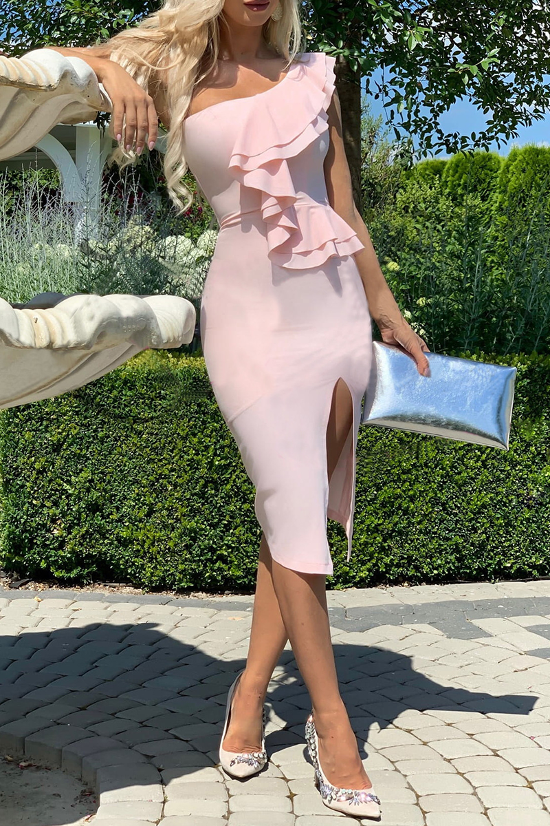 Solid Flounce One Shoulder Pencil Skirt Dresses(3 colors) Sai Feel