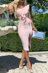 Solid Flounce One Shoulder Pencil Skirt Dresses(3 colors) Sai Feel