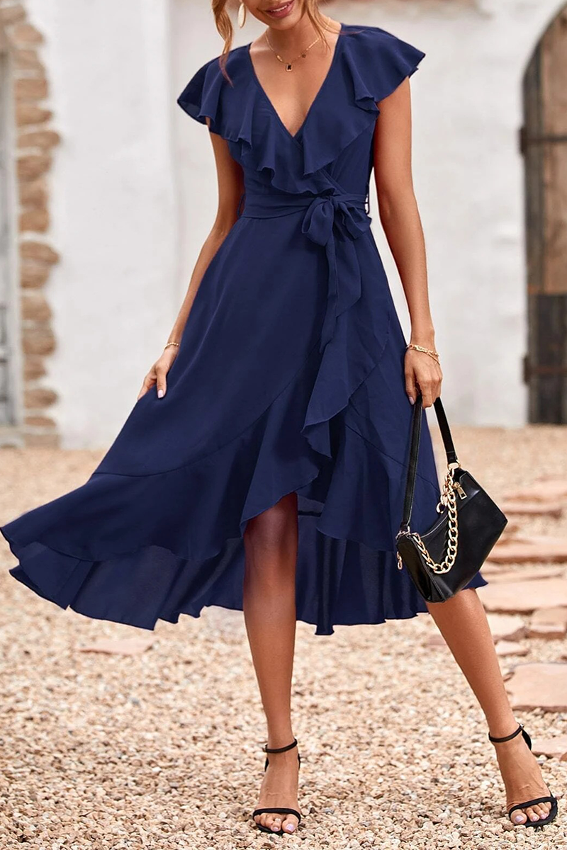 Solid Flounce V Neck Trumpet Mermaid Dresses(6 colors) Sai Feel