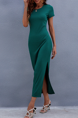 Solid Frenulum Slit O Neck Dresses Sai Feel