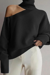 Solid Hollowed Out Split Joint Turtleneck Tops Sweater Sai Feel