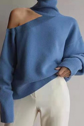 Solid Hollowed Out Split Joint Turtleneck Tops Sweater Sai Feel