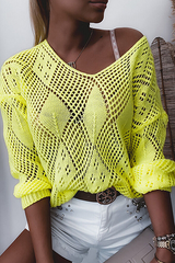 Solid Hollowed Out Split Joint V Neck Tops Sai Feel