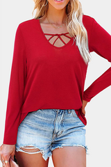 Solid Hollowed Out Split Joint V Neck Tops£¨6 colors£© Sai Feel