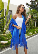 Solid Knit Fringed Coverup Shawl Sai Feel
