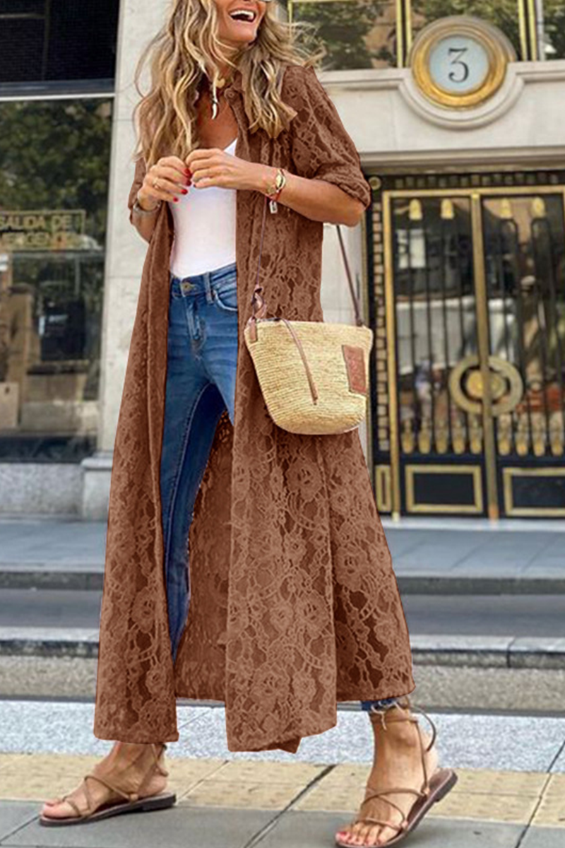 Solid Lace Cardigan Collar Outerwear Sai Feel