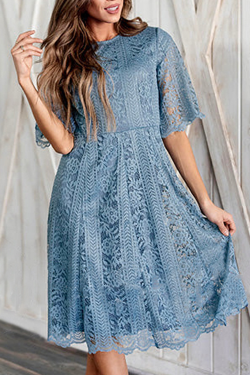 Solid Lace O Neck Cake Skirt Dresses(3 colors) Sai Feel