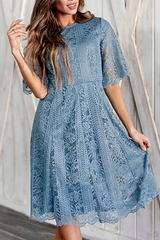 Solid Lace O Neck Cake Skirt Dresses(3 colors) Sai Feel