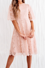 Solid Lace O Neck Cake Skirt Dresses(3 colors) Sai Feel
