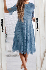 Solid Lace O Neck Cake Skirt Dresses(3 colors) Sai Feel