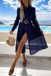 Solid Lace O Neck Shirt Dresses Sai Feel
