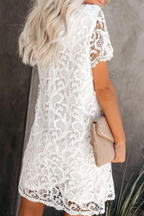 Solid Lace O Neck Straight Dresses Sai Feel
