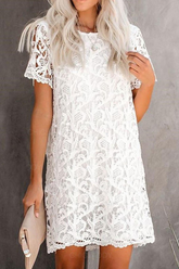 Solid Lace O Neck Straight Dresses Sai Feel