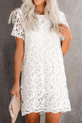 Solid Lace O Neck Straight Dresses Sai Feel