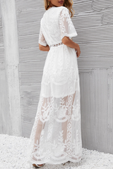 Solid Lace V Neck Lace Dresses Sai Feel