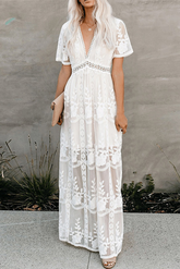 Solid Lace V Neck Lace Dresses Sai Feel