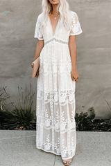 Solid Lace V Neck Lace Dresses Sai Feel