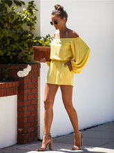 Solid Lantern Sleeve Off Shoulder Jumpsuit Sai Feel