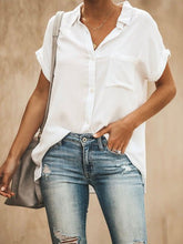 Solid Lapel Short Sleeve Pocket Blouse Sai Feel