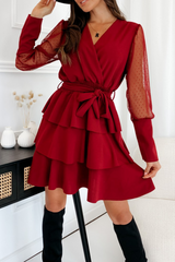 Solid Mesh V Neck Cake Skirt Dresses(3 colors) Sai Feel