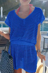 Solid Mesh V Neck Waist Skirt Dresses(5 colors) Sai Feel