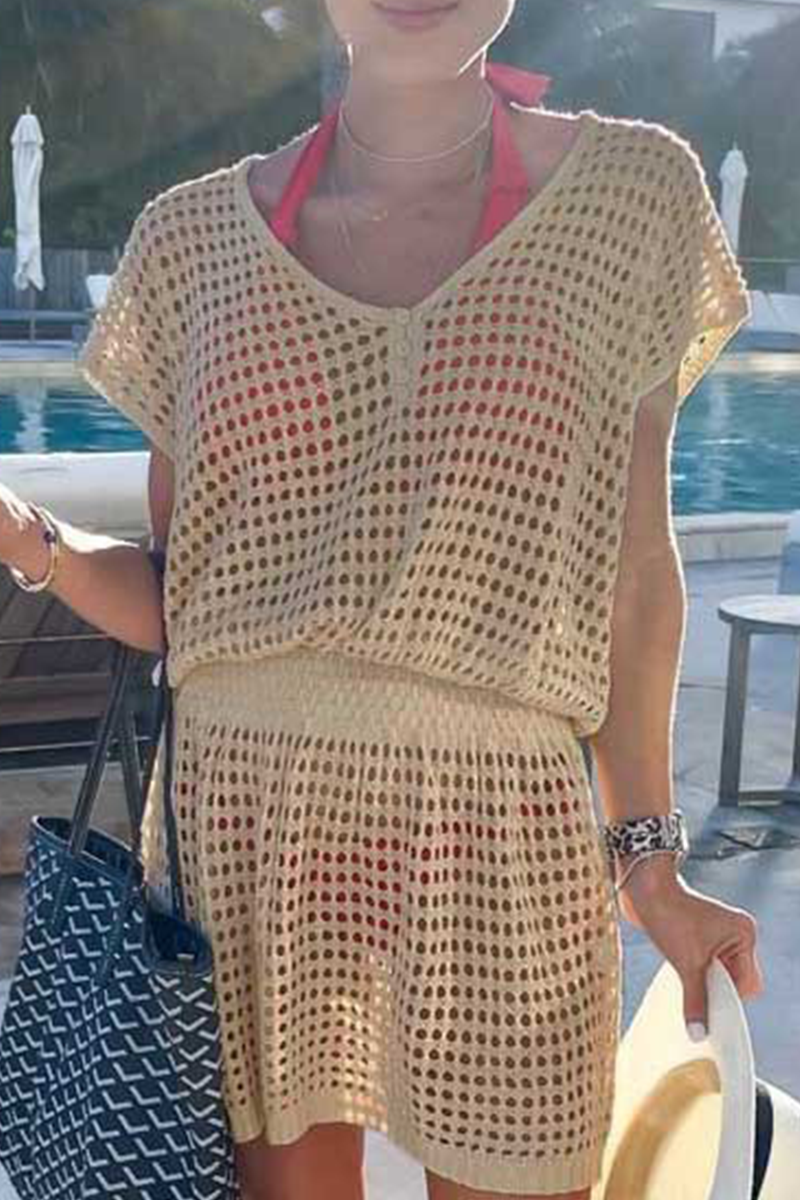 Solid Mesh V Neck Waist Skirt Dresses(5 colors) Sai Feel