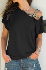 Solid Oblique Collar T-Shirts(7 Colors) Sai Feel