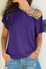 Solid Oblique Collar T-Shirts(7 Colors) Sai Feel