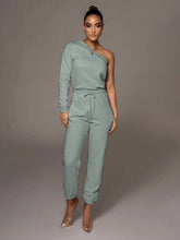 Solid One Shoulder Thermal Sweatshirt&Joggers Set Sai Feel