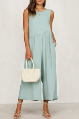 Solid Patchwork O Neck Loose Jumpsuits Sai Feel