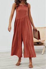 Solid Patchwork O Neck Loose Jumpsuits Sai Feel