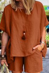 Solid Patchwork O Neck Short Sleeve Two Pieces Sai Feel