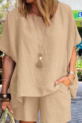 Solid Patchwork O Neck Short Sleeve Two Pieces Sai Feel