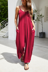 Solid Patchwork Spaghetti Strap Loose Jumpsuits(3 colors) Sai Feel