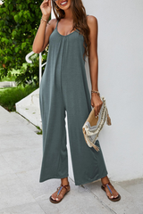 Solid Patchwork Spaghetti Strap Loose Jumpsuits(3 colors) Sai Feel