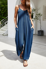 Solid Patchwork Spaghetti Strap Loose Jumpsuits(3 colors) Sai Feel