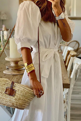 Solid Patchwork Turndown Collar Shirt Dresses Sai Feel