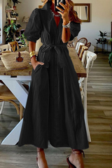 Solid Patchwork Turndown Collar Shirt Dresses Sai Feel