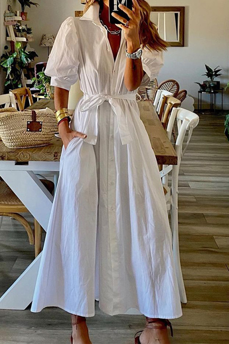 Solid Patchwork Turndown Collar Shirt Dresses Sai Feel