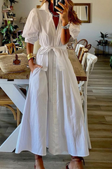 Solid Patchwork Turndown Collar Shirt Dresses Sai Feel