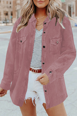 Solid Pocket Buckle Turndown Collar Outerwear Sai Feel