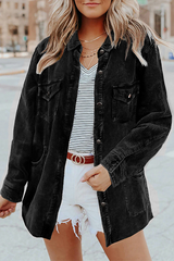 Solid Pocket Buckle Turndown Collar Outerwear Sai Feel